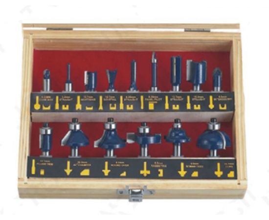 Набор твердосплавных фрез по дереву, 15F фрез, СТФ-8327