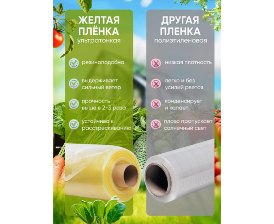 Многолетняя полиэтиленовая пленка ГОСТ первый сорт, цвет желтый, 120 мкм, 6 м х 1 м, в отрезке