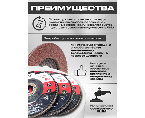 Комплект: Диск лепестковый торцевой абразивный, D 125 мм, Р60 (3 шт)