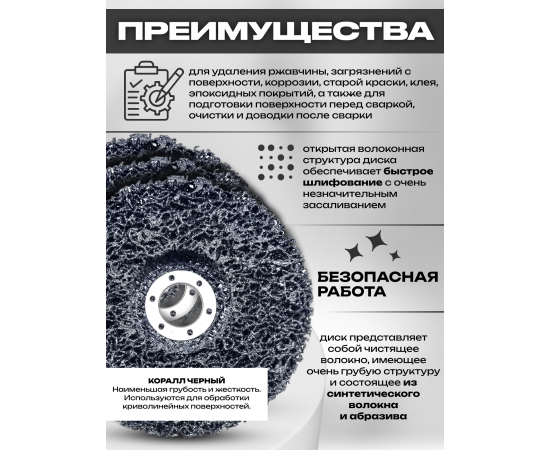 Комплект: Круг шлифовальный, коралл чёрный, 125х22.23 мм (3 шт.)