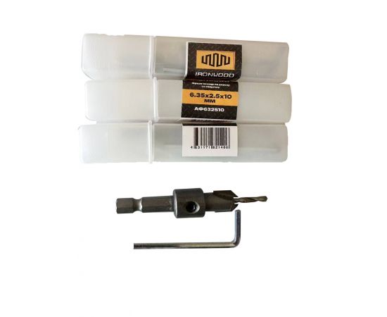 Фреза-зенкер по дереву со сверлом IRONWOOD, 6.35х2.5х10 мм и 6.35х3х10 мм, комплект из 2 штук